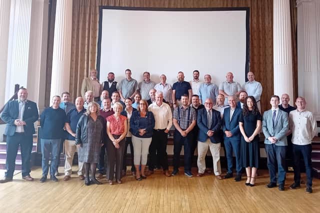 Victorious Reform Uk Derbyshire County Councillors celebrate a County Hall, Matlock