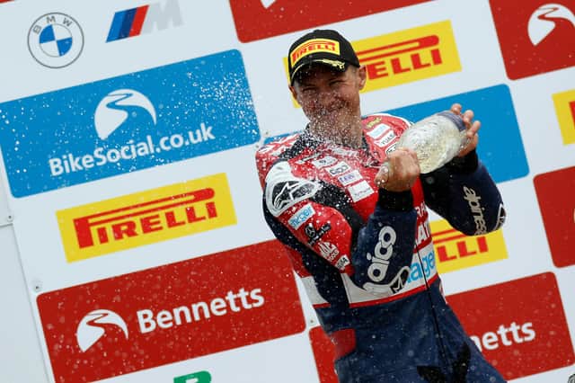 Christian Iddon celebrates podium successes in the first round of the new Bennetts British Superbike Championship season at Oulton Park.
