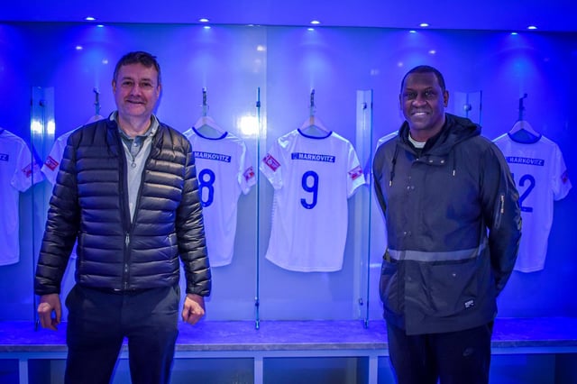 Buxton FC Chairman Dave Hopkins with Emile Heskey.