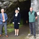 Peter Phillipson (Chair of Board of Directors at Buxton Civic Association), Louise Potter, High Sheriff of Derbyshire, and Alan Walker (General Manager of Poole's Cavern)