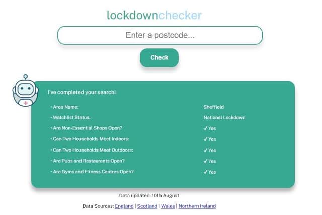 The LockdownChecker website