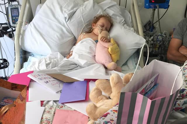 Isla Mansfield on her third birthday at Sheffield Children's Hospital