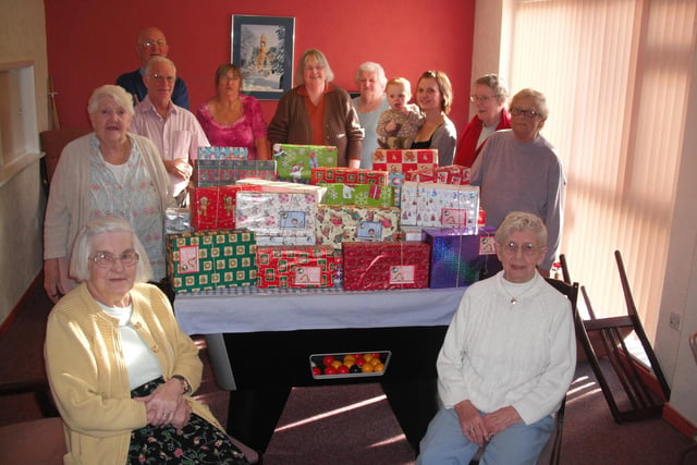 Residents at Cromford Court were busy throughout 2012 collecting items for the shoeboxes. Photo submitted.