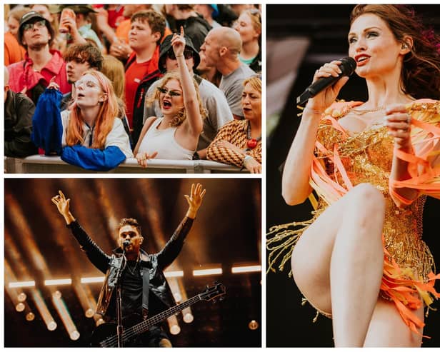 Sophie Ellis-Bextor, Royal Blood and members of the crowd, clockwise from right.