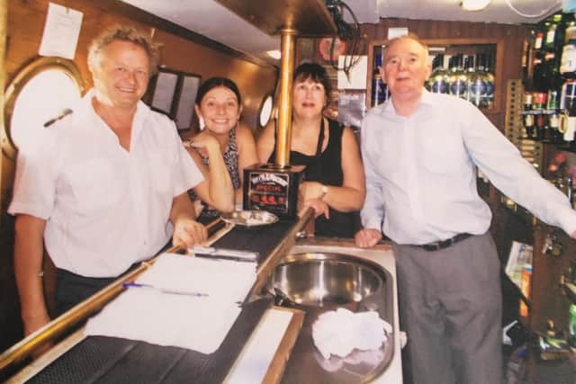 Suzy Kelsall, second left, onboard the Judith Mary II in 2013 - with Pete Croucher, left, Joy Goodwin, and Allen Kelsall, right