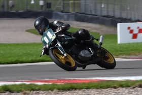 Chris Kent in full flight at Donington Park.