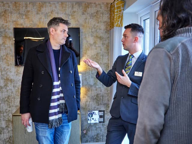 Jon Pearce MP on a tour of the show homes with Stefan, Sales Adviser at Midshires Meadow