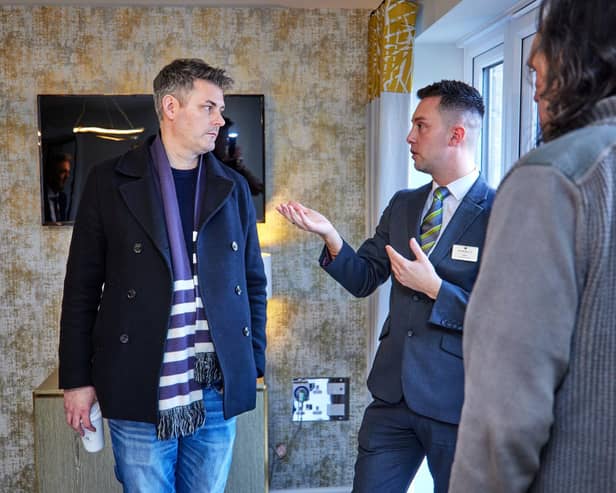 Jon Pearce MP on a tour of the show homes with Stefan, Sales Adviser at Midshires Meadow
