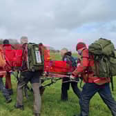Edale Mountain Rescue Team received a request from East Midlands Ambulance Service to help an injured walker as she slipped on wet ground and dislocated her ankle while walking between Rowland and Hassop.