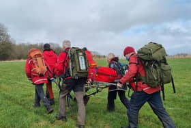 Edale Mountain Rescue Team received a request from East Midlands Ambulance Service to help an injured walker as she slipped on wet ground and dislocated her ankle while walking between Rowland and Hassop.
