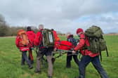 Edale Mountain Rescue Team received a request from East Midlands Ambulance Service to help an injured walker as she slipped on wet ground and dislocated her ankle while walking between Rowland and Hassop.