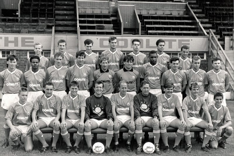 The Chesterfield FC team of 1988. back, Shepherd, Mcdonald, Preaton, Gibson, Briffa, Thompson, Hoole, middle, Hewitt, Alleyne, Wood, Hunter, Brown, Astbury, Morris, dogers, McGeeney, perry, front, Simpson, brindiville, Bloomer, Ferguson, Henderson, Randall, Waller, Eley, Chambers.