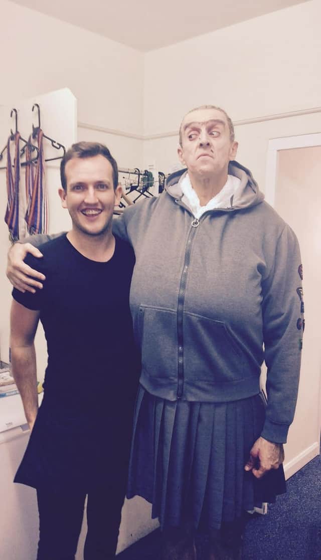 Matt and Miss Trunchball in the dressing rooms for Matilda