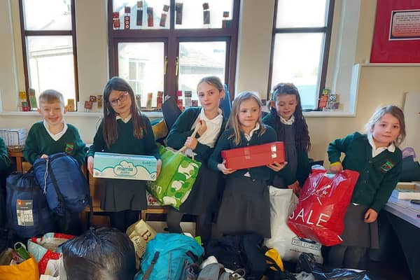 Kettleshulme pupils with some of the donations going to the Ukrainian aid appeal