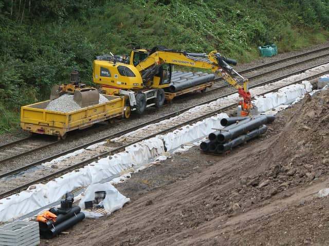 Part of the large scale works taking place at Hague Bar which have closed both New Mills Central and Strines Stations. Photo  Jason Chadwick