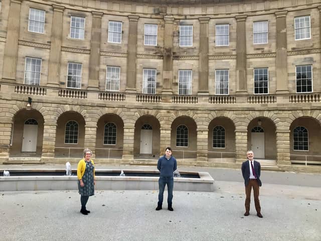 Robert Largan MP (centre) with James Beressford (right), chairman of the Buxton Crescent and Thermal Spa Heritage Trust, and Jennifer Spencer (left), board trustee of the Buxton Crescent and Thermal Spa Heritage Trust.