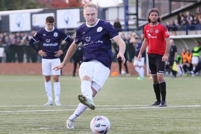 Scott Boden equalises from the spot against Hyde.