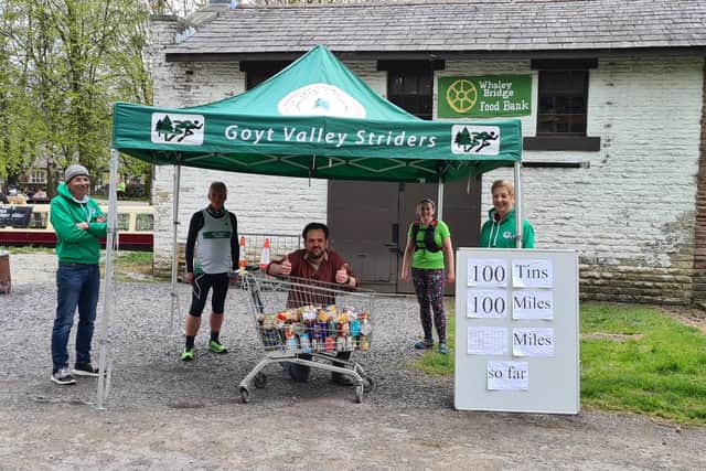The Goyt Striders doing their 100 miles for 100 tins to raise donations for the foodbank