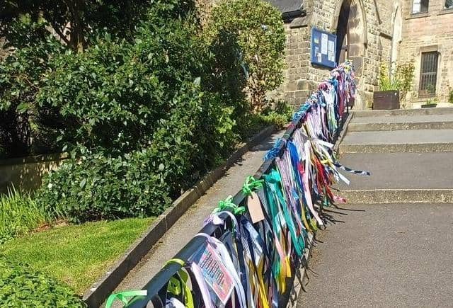 St. Anne’s, Buxton LOUDfence display of ribbon in solidarity with the victims and survivors of abuse.