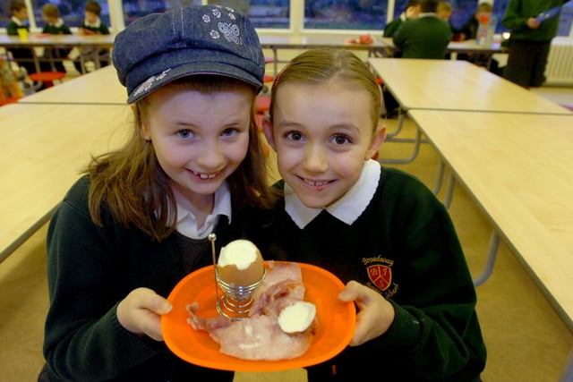 Back to 2010 for this view of Abby Craig and Mischa Steele enjoying a farmhouse breakfast at Broadway Junior School.