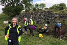Catherine Parker Heath working with volunteers at Dale Mine, near Warslow.