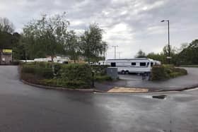 A traveller site at Matlock railway station car park.