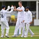 Billy Stanlake of Derbyshire celebrates taking the wicket of Nick Browne of Essex  during the LV= Insurance County Championship match between Essex and Derbyshire at Cloudfm County Ground. (Photo by Justin Setterfield/Getty Images)