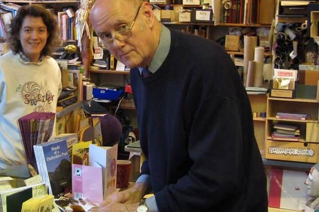 Alastair with bookbinder Janet Hopley in 2009 - around the time of his 70th birthday