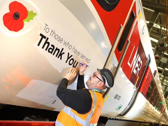 LNER Azuma train bearing its poppy livery (photo: Simon Williams LNER)