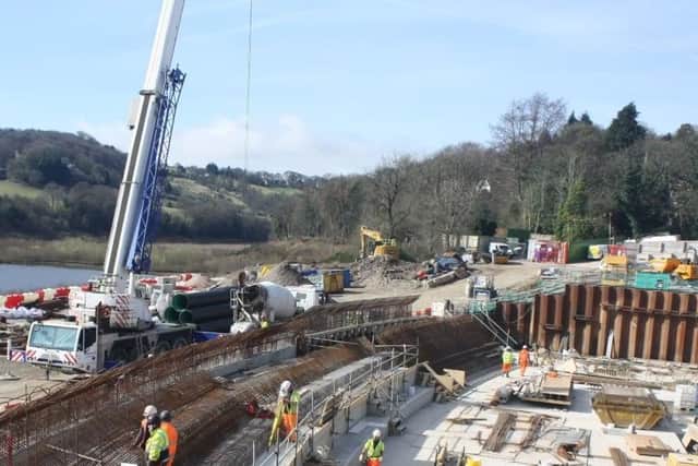 New side weir and tumble bay under construction next to the reservoir. Photo Canal and River Trust