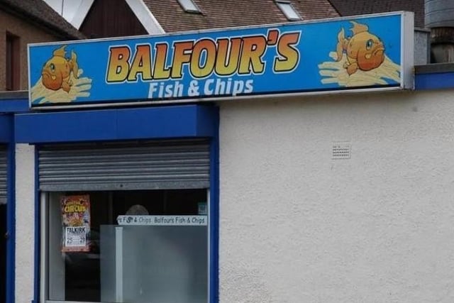 Balfour's Fish & Chips at Balfour's Fish & Chips, Alexander Avenue, Falkirk;.
Rated on February 23