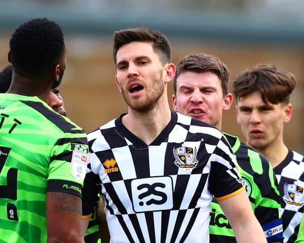 Shaun Brisley in the thick of it for Port Vale at Forest Green.