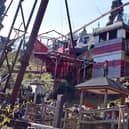 Fun aboard the Pirate Ship ride in the Smugglers Wharf area at Gulliver's Kingdom, Matlock Bath.