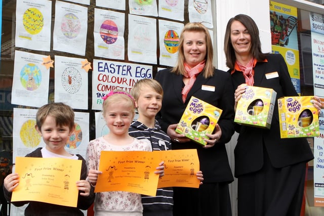 Buxton, Easter Competition winners Aidan Wood, Taryn Critchlow and Liam Phillips with Nicola Ledward and Emma Hudson from Co-Op Travel in 2012. Photo Jason Chadwick