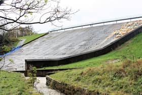 The damaged spillway at Toddbrook Reservoir.