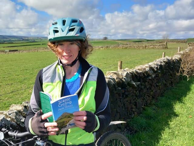 Carina on one of the routes from her new book Scenic Cycling in the Peak District