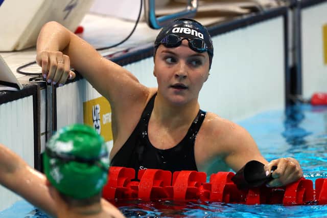 Abbie Wood competes in the Women's 200m Individual Medley heats on day four of the British Swimming Selection Trials at the London Aquatics Centre. (Photo by Clive Rose/Getty Images)