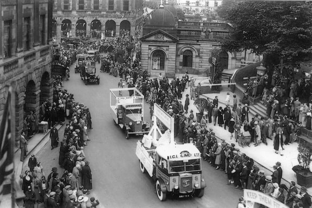 Buxton carnival parade in The Crescent sometime in the 1930s!
