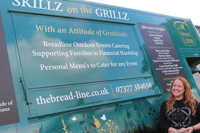 Caz Kidd with the new catering van which will support her Breadline charity