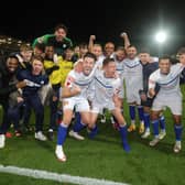 Buxton enjoy the moment of the triumph over York. It is a feeling they are keep to replicate at home to Morecambe. Pic: Richard Parkes