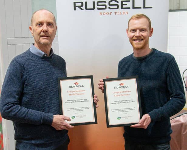 Mark Parsons (L) with son Liam Parsons (R), Burton Long Service 2024