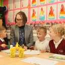 Taxal and Fernilee Primary Ofsted, head Karen O'Connor with year two students. Photo Jason Chadwick