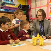Taxal and Fernilee Primary Ofsted, head Karen O'Connor with year two students. Photo Jason Chadwick