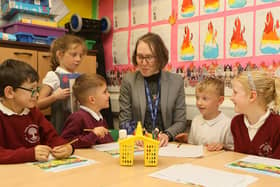 Taxal and Fernilee Primary Ofsted, head Karen O'Connor with year two students. Photo Jason Chadwick