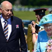 The Duke of Devonshire with the Queen at Chatsworth in 2014.