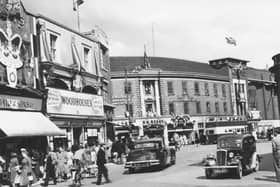 A view of Burlington Street, looking towards Cavendish Street in the 1950's. A bus is outside the Regal cinema on right. Davy & Sons and Woodhouse & Sons shops is on the left.