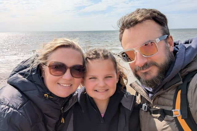 Claire Goring with husband Simon and daughter Ivy