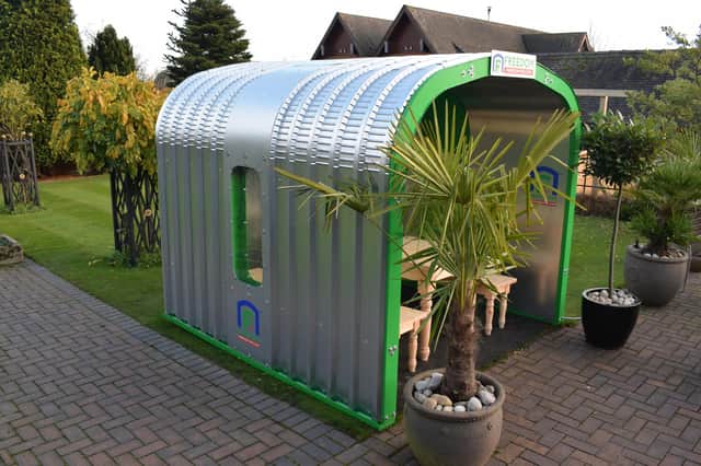The Freedom Pod, designed and built in Derbyshire, enables people to remain in their social bubbles during the coronavirus outbreak.