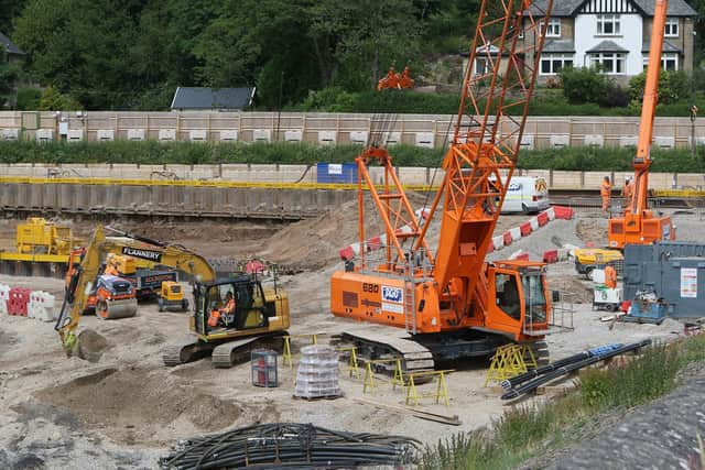 Toddbrook Reservoir, immediately above the dam the new overflow spillway is beginning to take shape. Pic Jason Chadwick