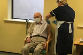 Mr Robert Stopford-Taylor, the first patient to be vaccinated at a primary care site in Derbyshire